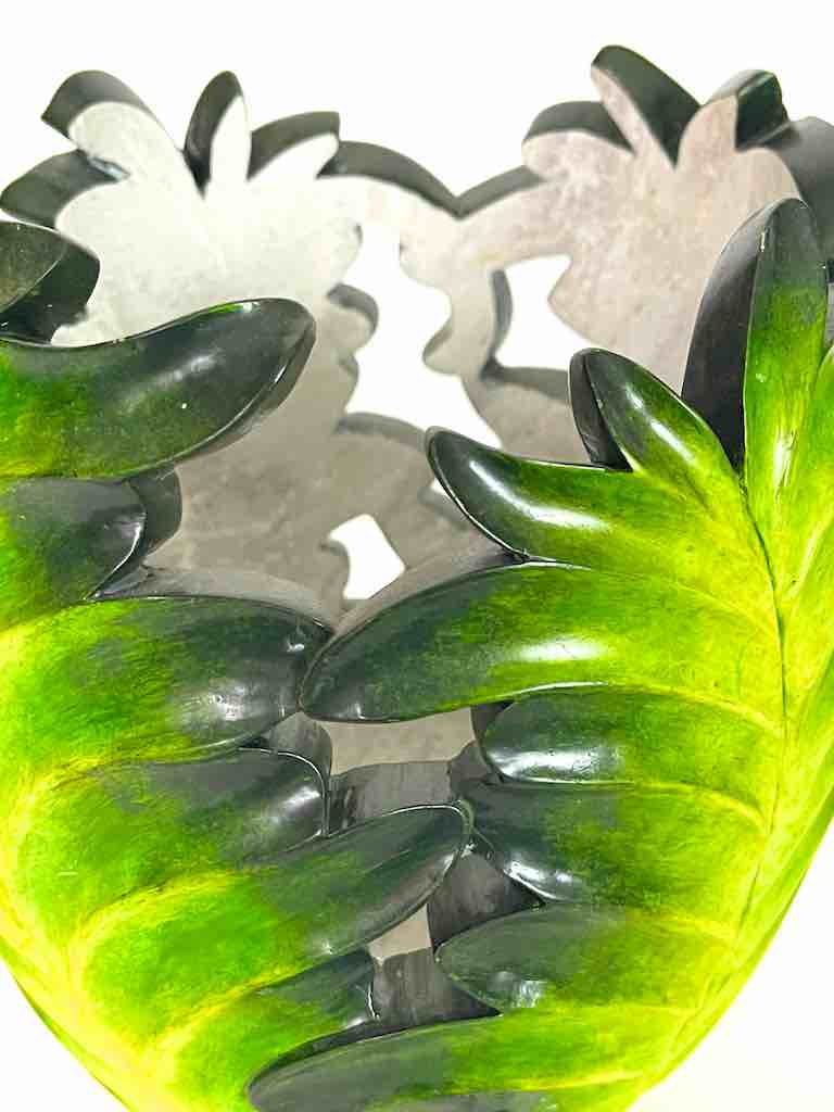 Flared Green Leaf Design Soapstone Decor Vase Sculpture