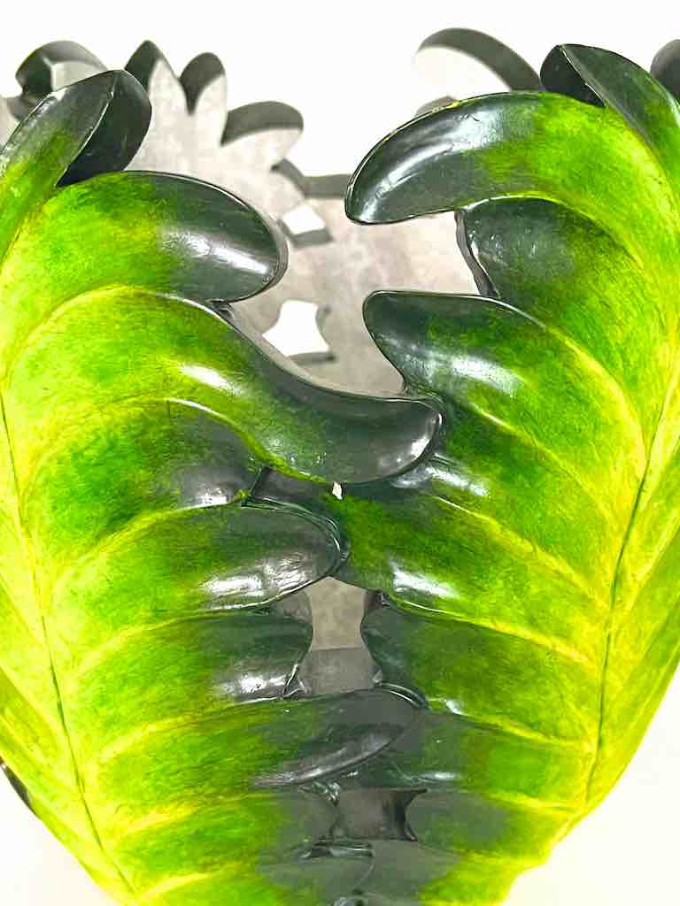 Flared Green Leaf Design Soapstone Decor Vase Sculpture