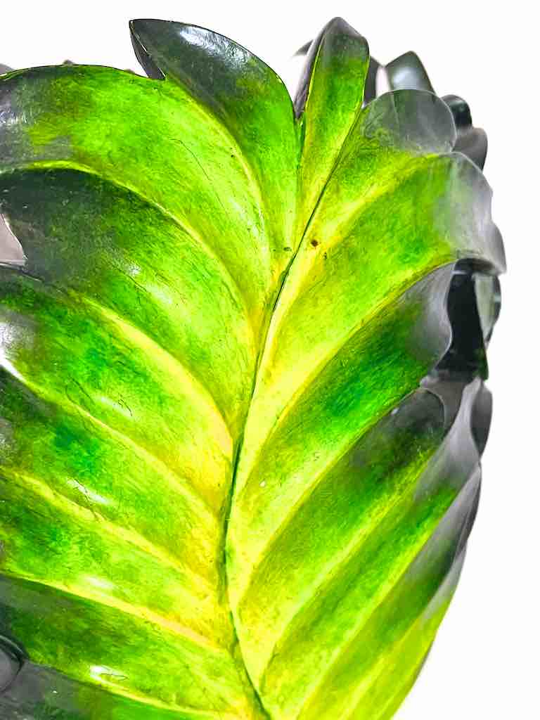 Flared Green Leaf Design Soapstone Decor Vase Sculpture