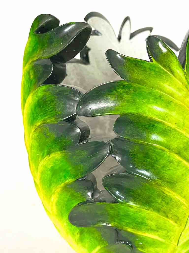 Flared Green Leaf Design Soapstone Decor Vase Sculpture