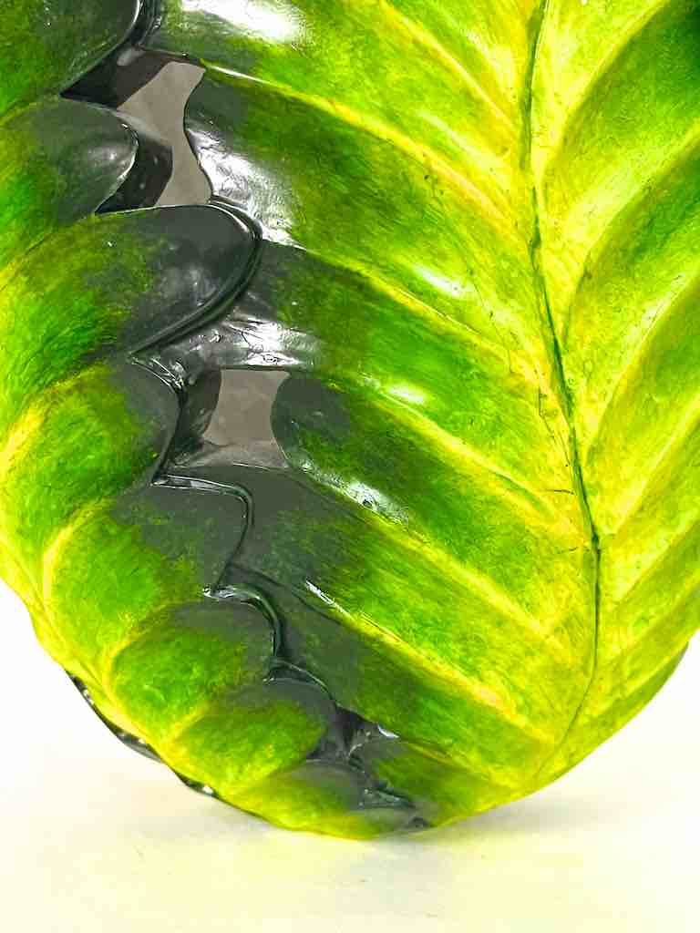 Flared Green Leaf Design Soapstone Decor Vase Sculpture
