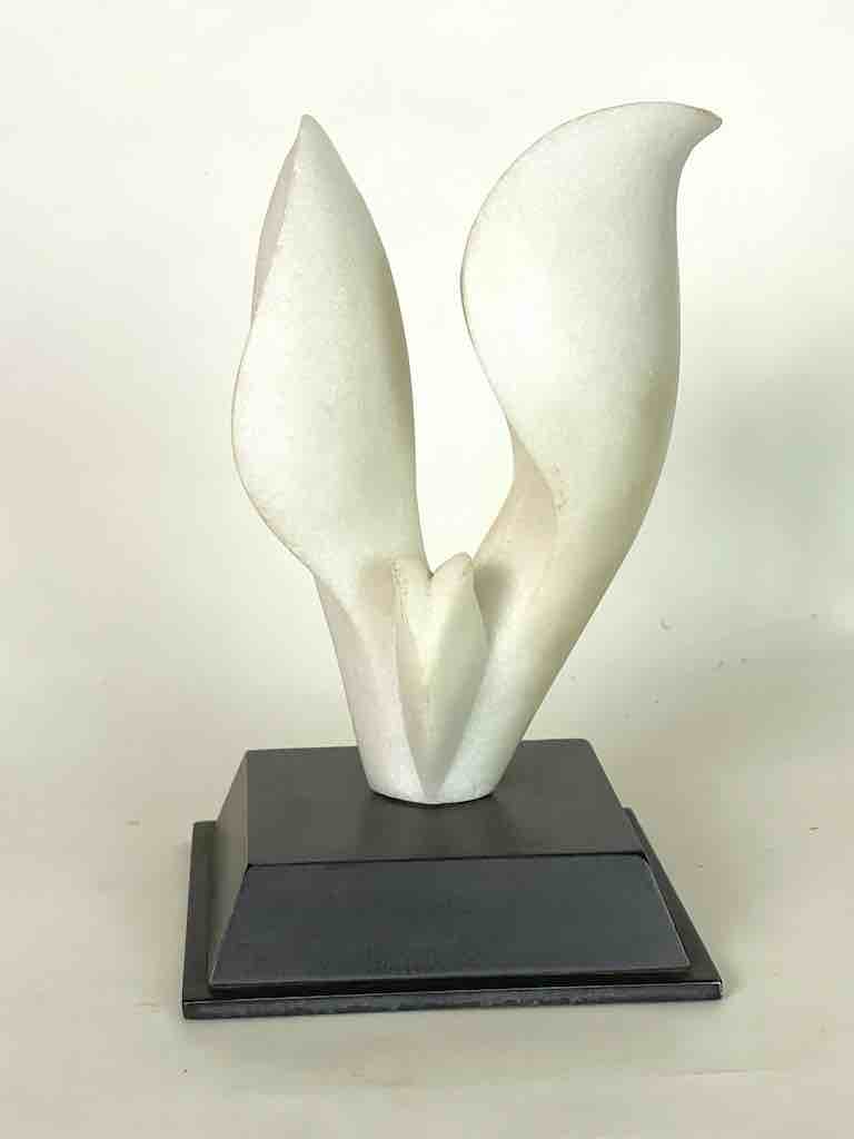 Hand-carved White Marble Decor Stylized Leaf Sculpture