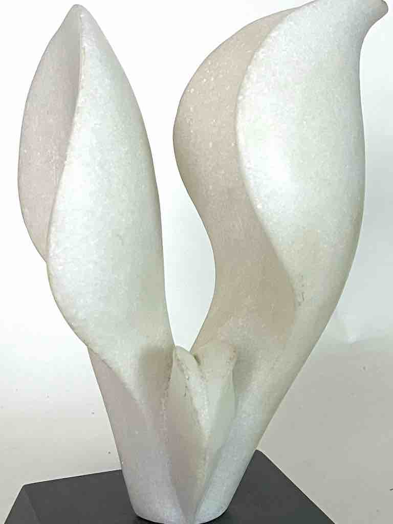 Hand-carved White Marble Decor Stylized Leaf Sculpture