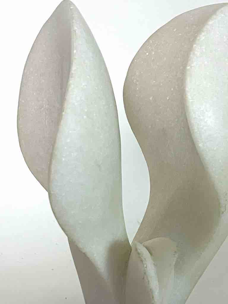 Hand-carved White Marble Decor Stylized Leaf Sculpture