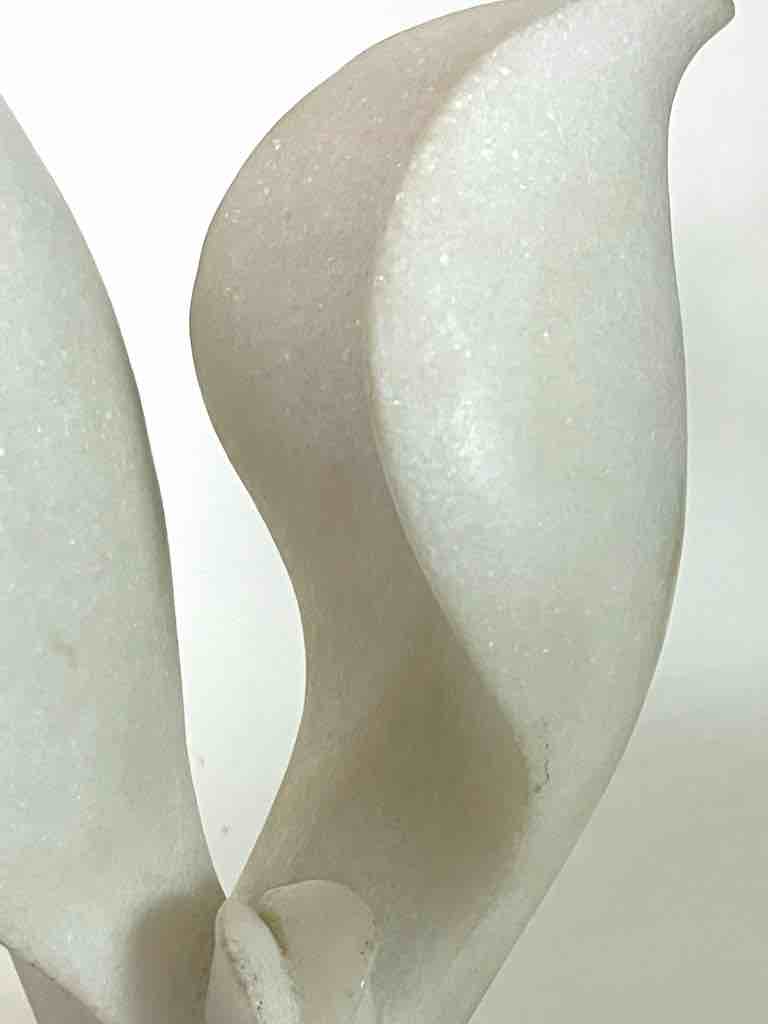 Hand-carved White Marble Decor Stylized Leaf Sculpture