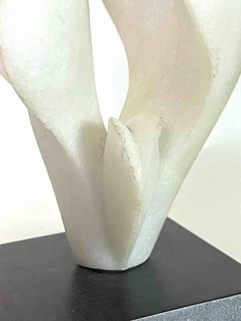 Hand-carved White Marble Decor Stylized Leaf Sculpture
