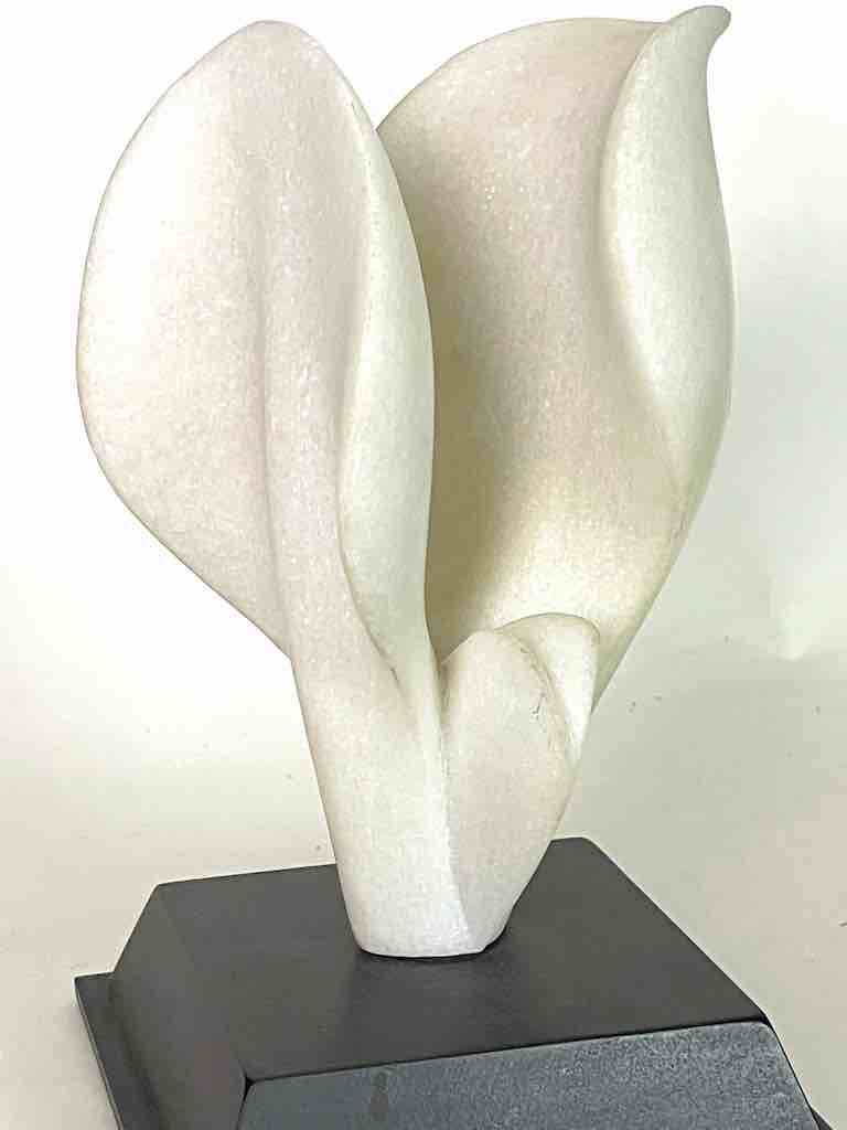 Hand-carved White Marble Decor Stylized Leaf Sculpture