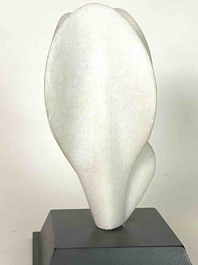 Hand-carved White Marble Decor Stylized Leaf Sculpture