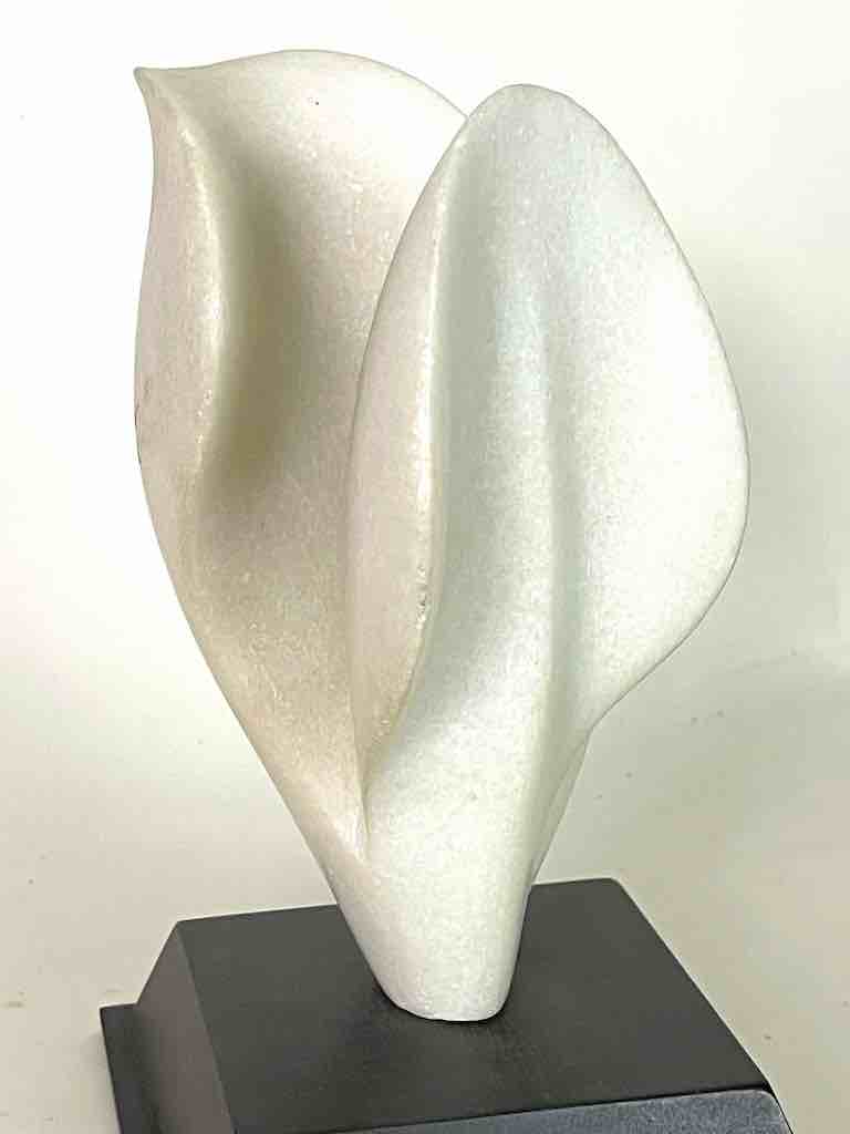 Hand-carved White Marble Decor Stylized Leaf Sculpture