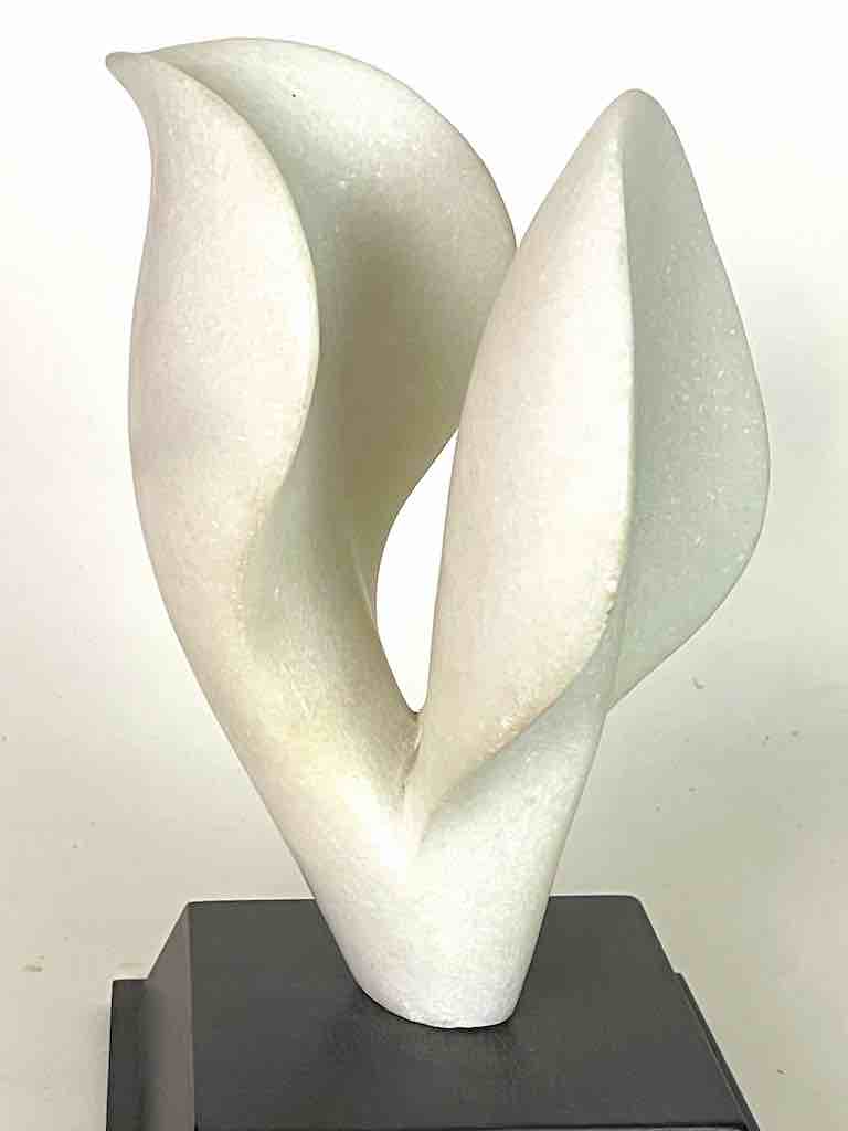 Hand-carved White Marble Decor Stylized Leaf Sculpture