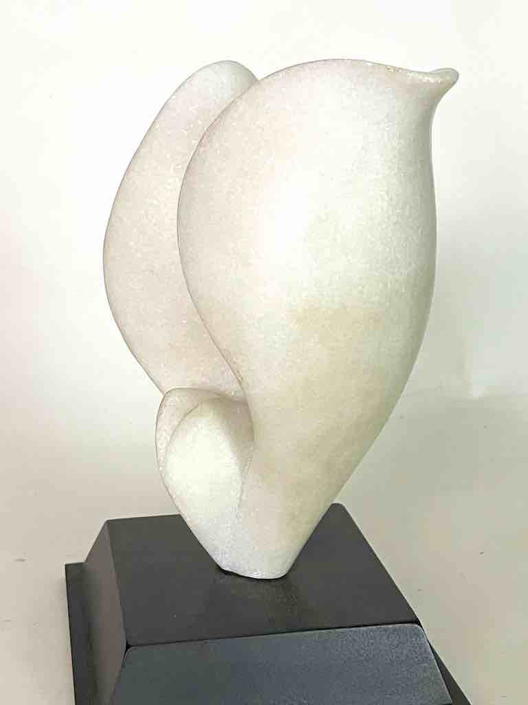 Hand-carved White Marble Decor Stylized Leaf Sculpture