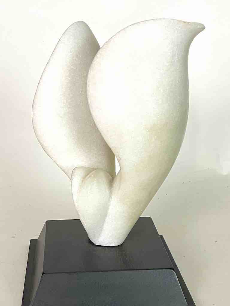 Hand-carved White Marble Decor Stylized Leaf Sculpture