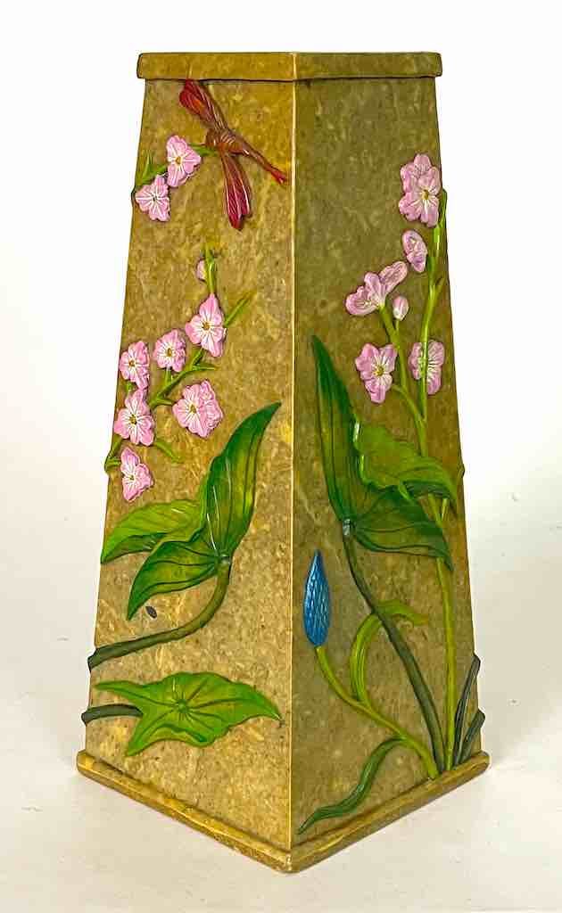 Tall Tapered Flowers Design Soapstone Decor Vase