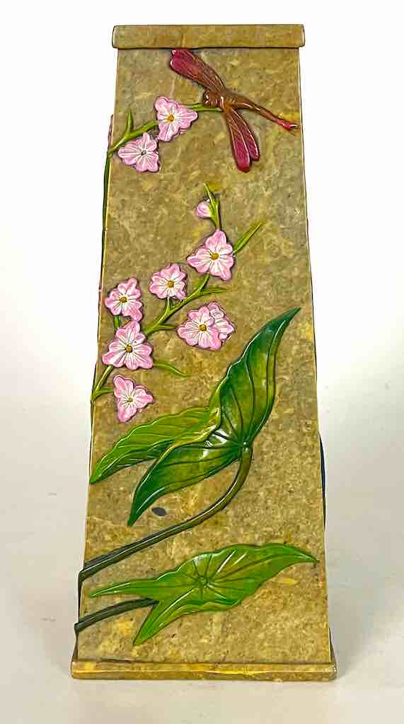 Tall Tapered Flowers Design Soapstone Decor Vase