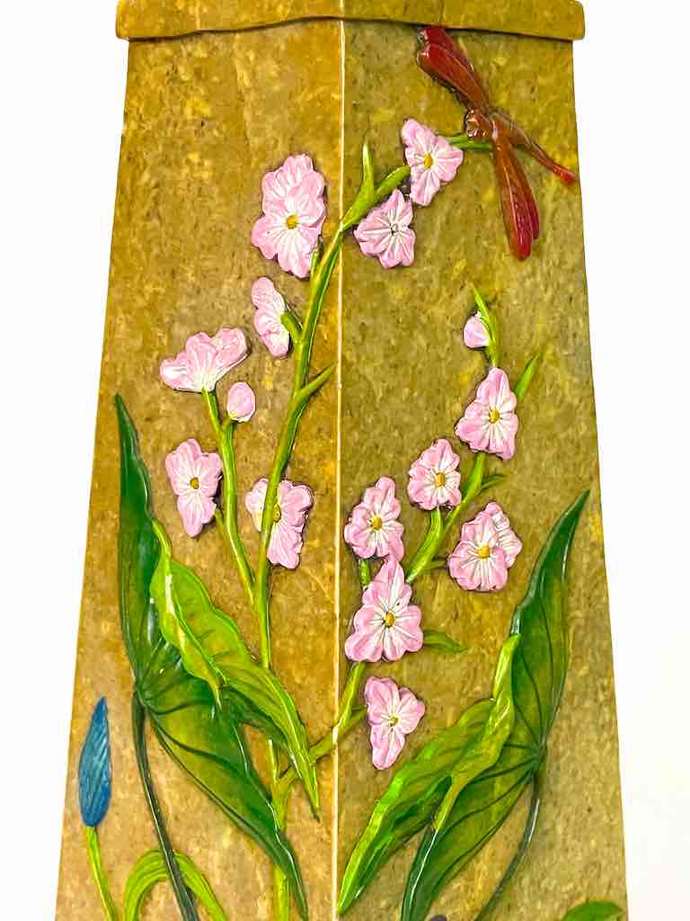 Tall Tapered Flowers Design Soapstone Decor Vase