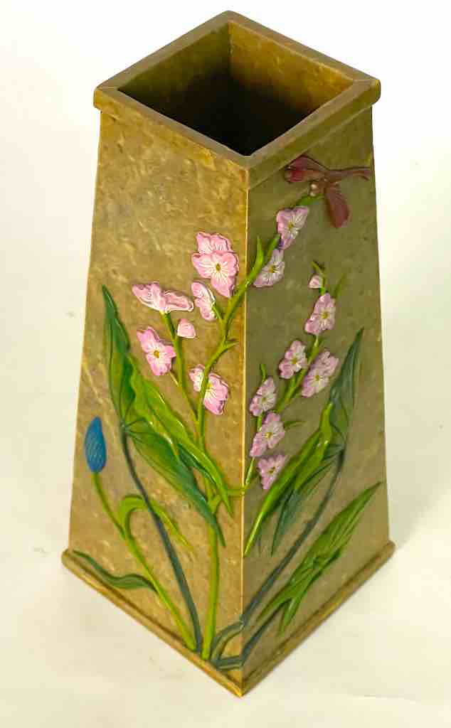Tall Tapered Flowers Design Soapstone Decor Vase