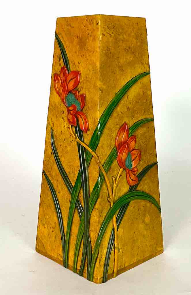 Tall Tapered Orchid Design Soapstone Decor Vase