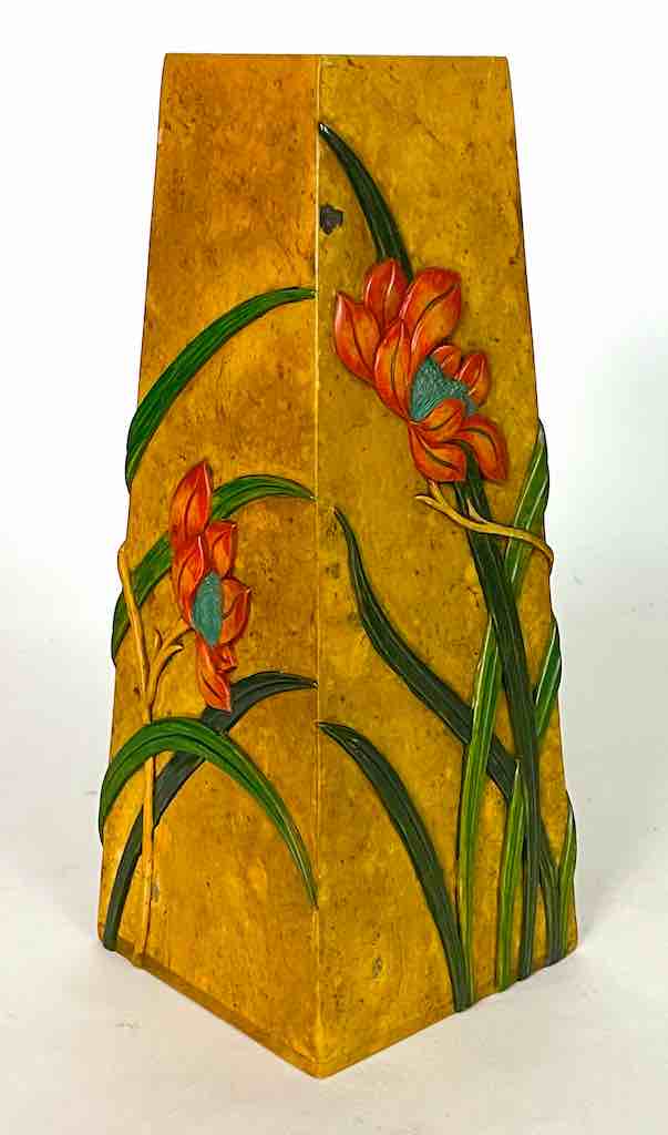 Tall Tapered Orchid Design Soapstone Decor Vase