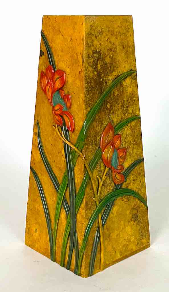 Tall Tapered Orchid Design Soapstone Decor Vase