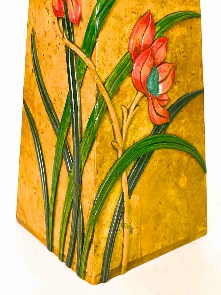 Tall Tapered Orchid Design Soapstone Decor Vase
