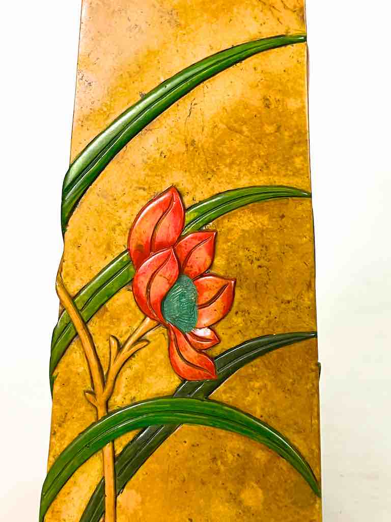Tall Tapered Orchid Design Soapstone Decor Vase