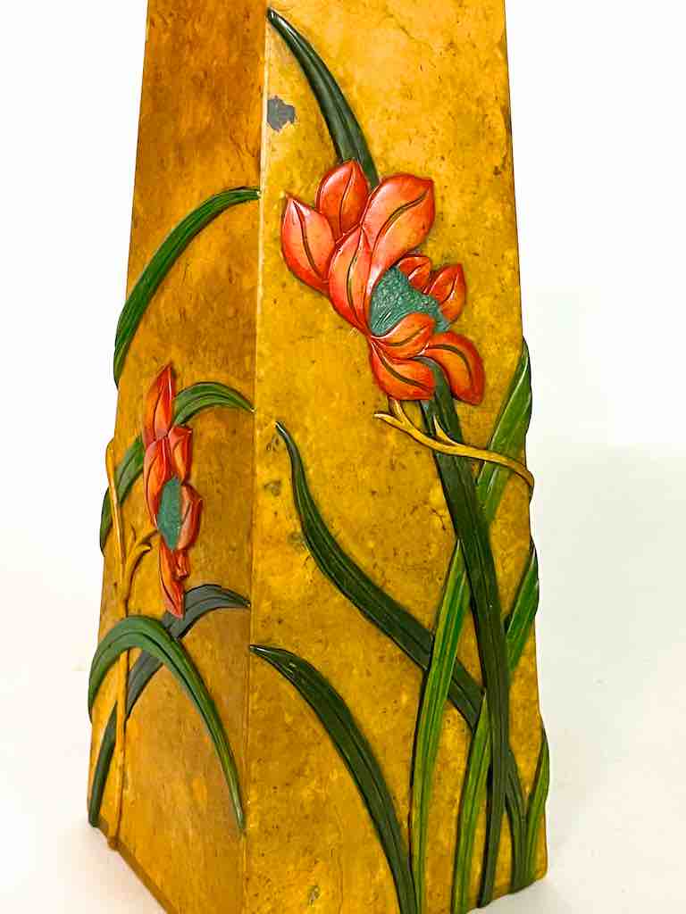 Tall Tapered Orchid Design Soapstone Decor Vase