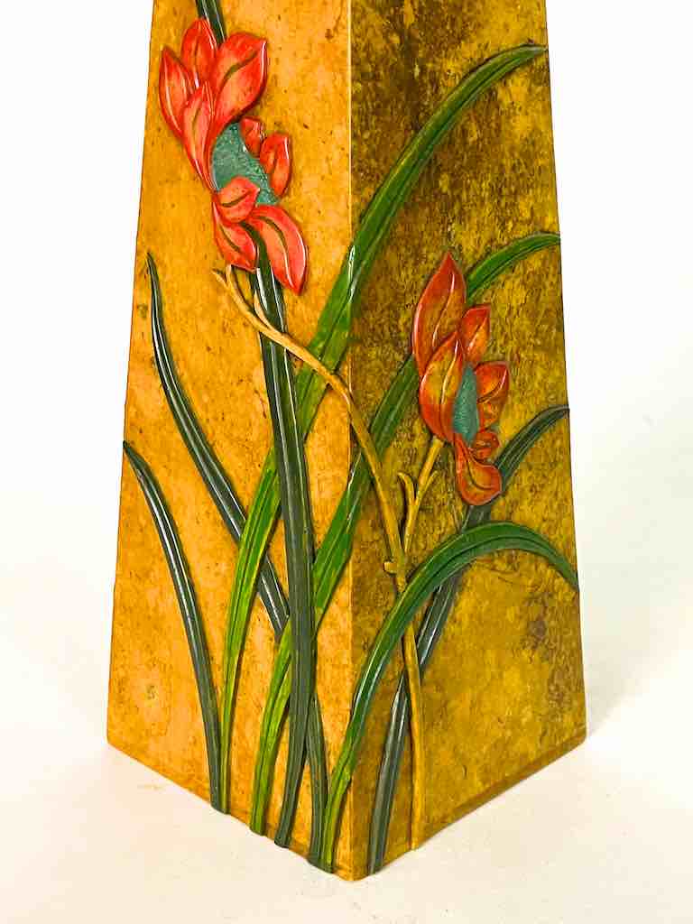 Tall Tapered Orchid Design Soapstone Decor Vase