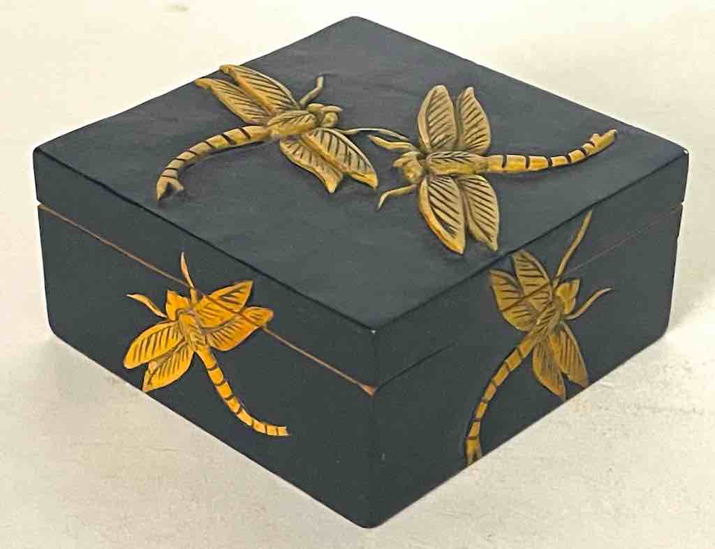 Small Square Dragonflies Design Soapstone Trinket Decor Box