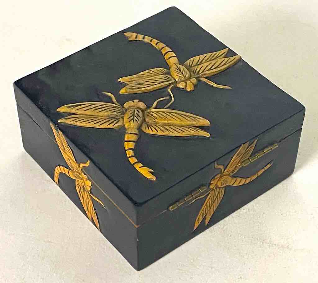 Small Square Dragonflies Design Soapstone Trinket Decor Box