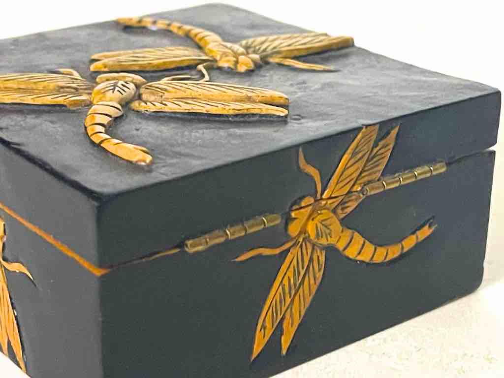Small Square Dragonflies Design Soapstone Trinket Decor Box