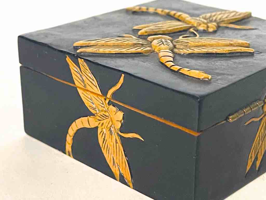 Small Square Dragonflies Design Soapstone Trinket Decor Box