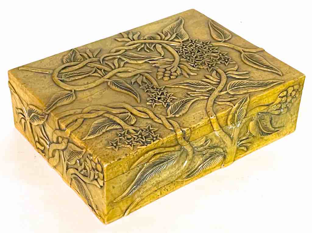 Vines Design Tan Rectangular Soapstone Trinket Decor Box