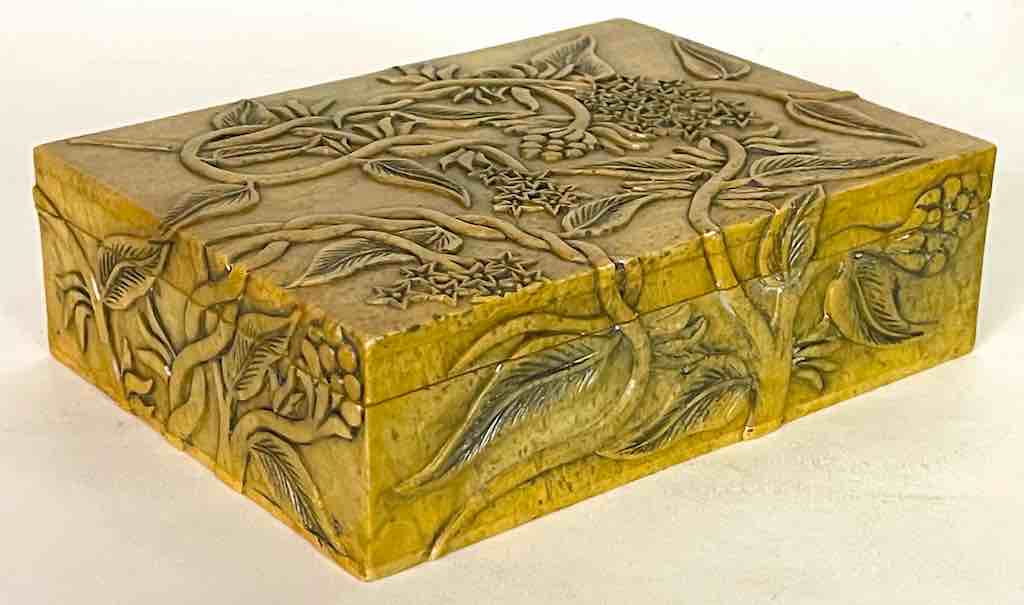 Vines Design Tan Rectangular Soapstone Trinket Decor Box