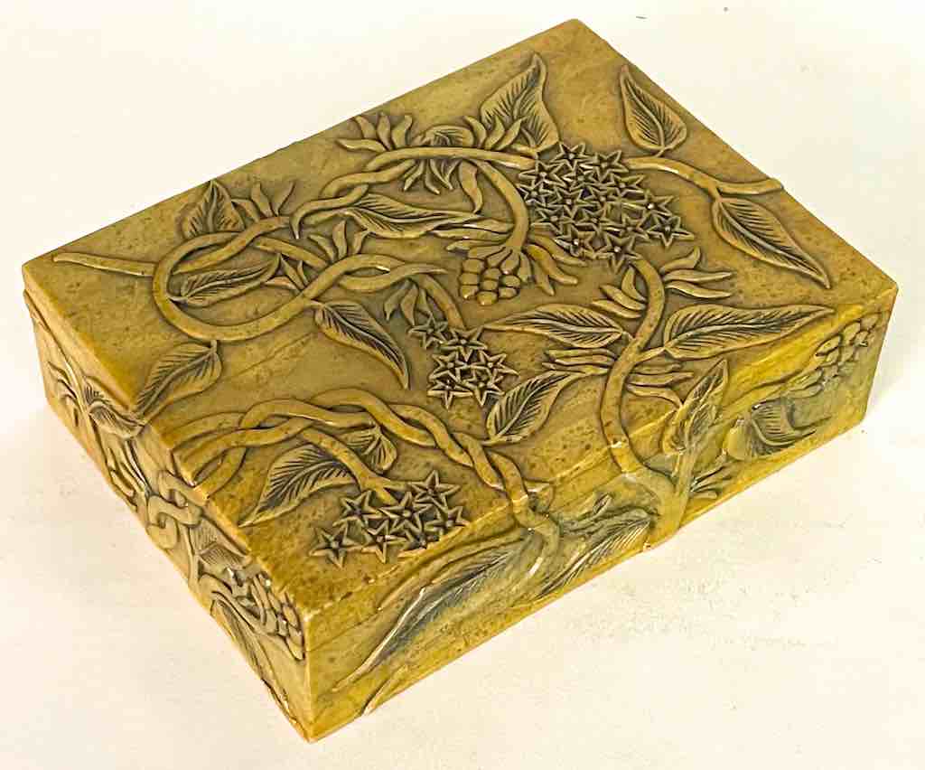 Vines Design Tan Rectangular Soapstone Trinket Decor Box