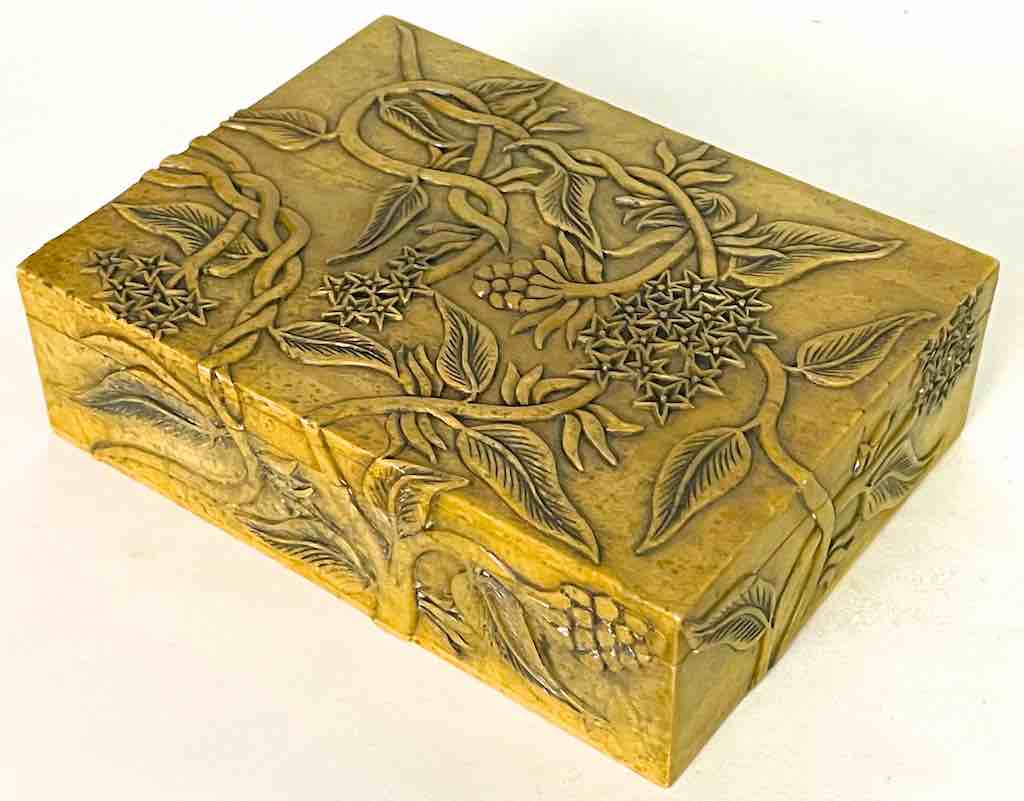 Vines Design Tan Rectangular Soapstone Trinket Decor Box