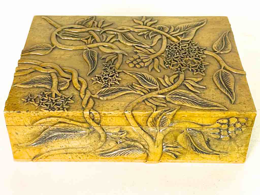 Vines Design Tan Rectangular Soapstone Trinket Decor Box