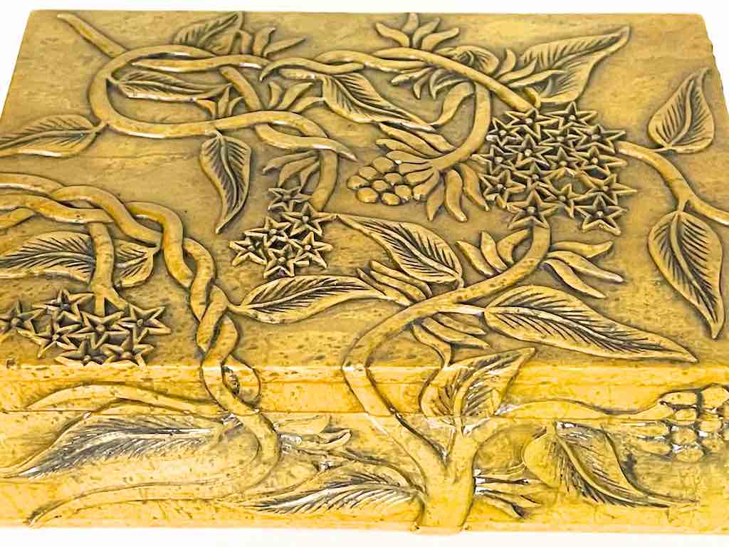 Vines Design Tan Rectangular Soapstone Trinket Decor Box