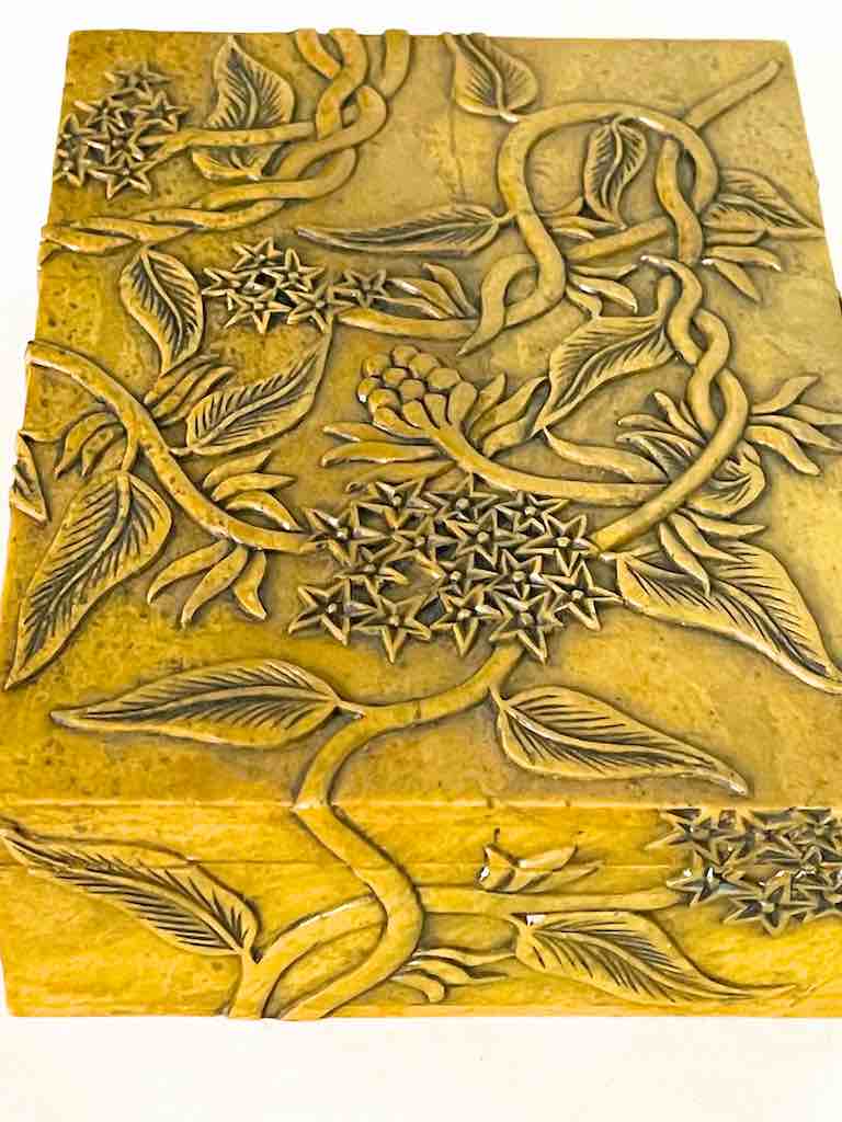 Vines Design Tan Rectangular Soapstone Trinket Decor Box