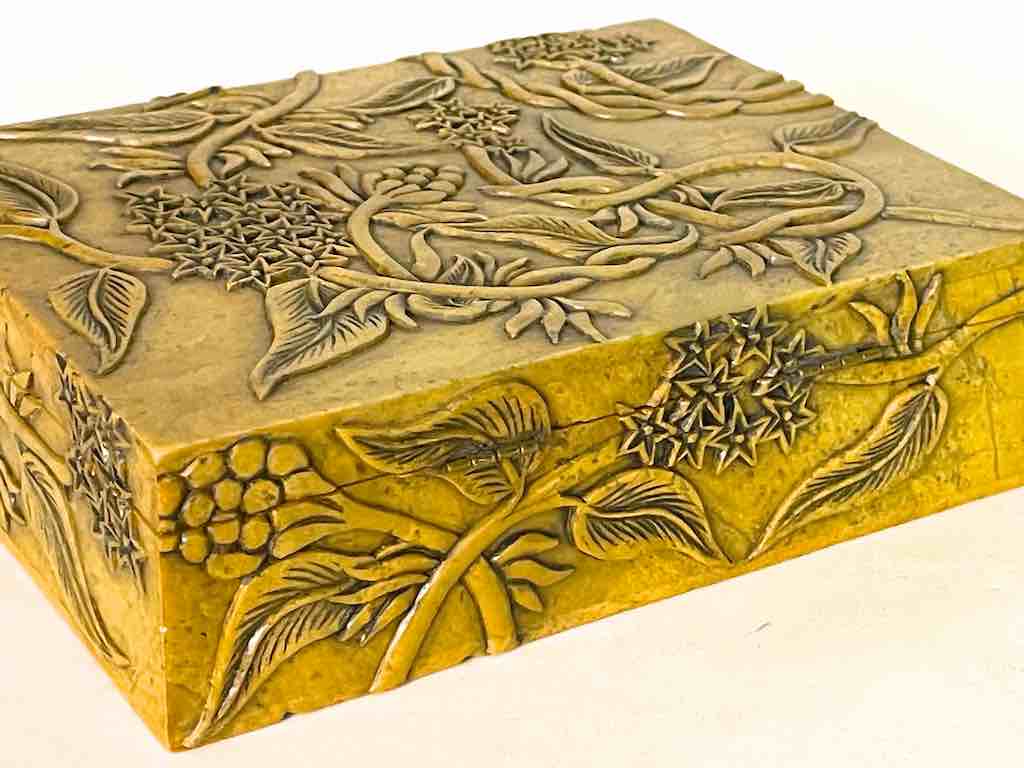 Vines Design Tan Rectangular Soapstone Trinket Decor Box