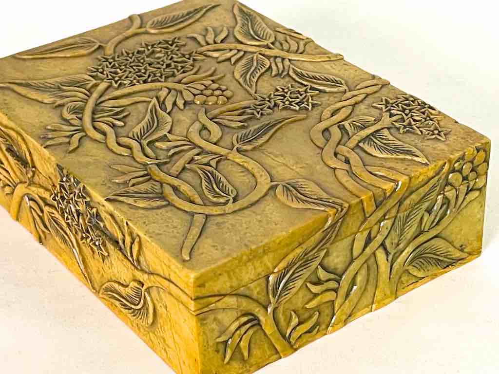 Vines Design Tan Rectangular Soapstone Trinket Decor Box