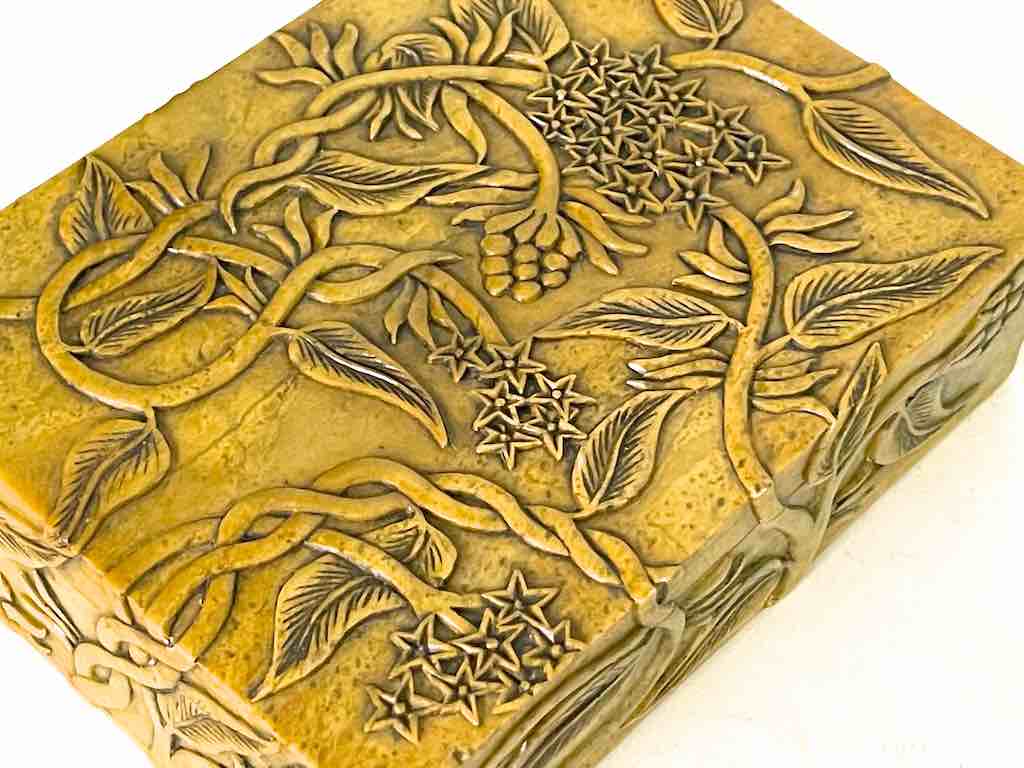 Vines Design Tan Rectangular Soapstone Trinket Decor Box