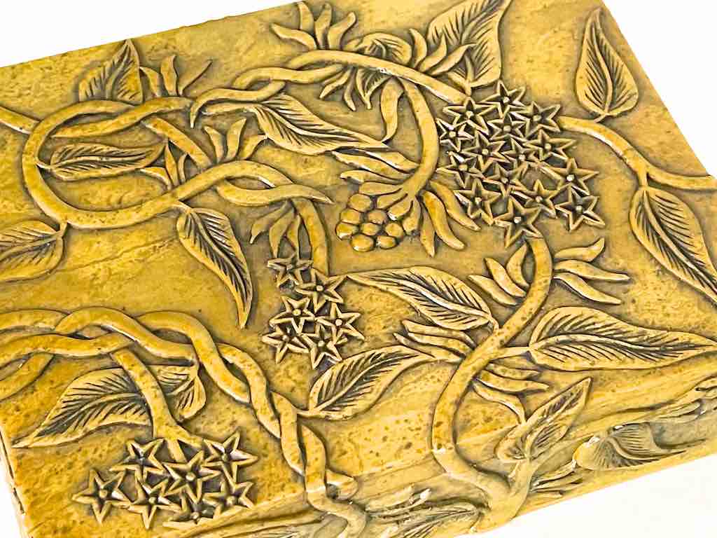 Vines Design Tan Rectangular Soapstone Trinket Decor Box