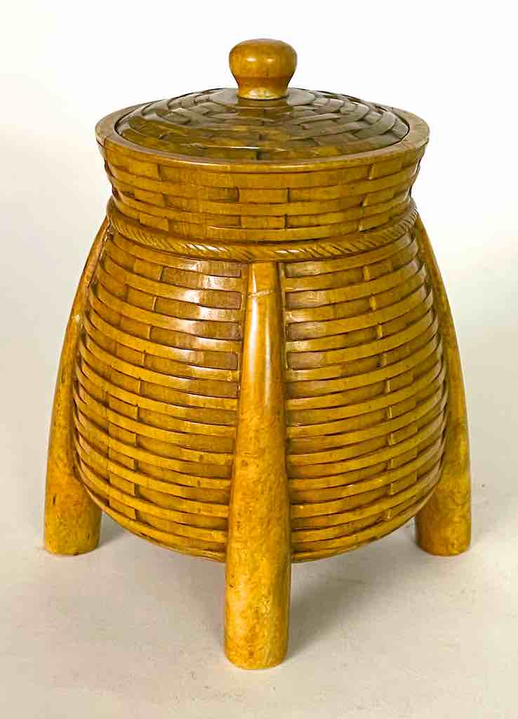 4-Leg Wicker Weave - Soapstone Trinket Decor Jar With Lid