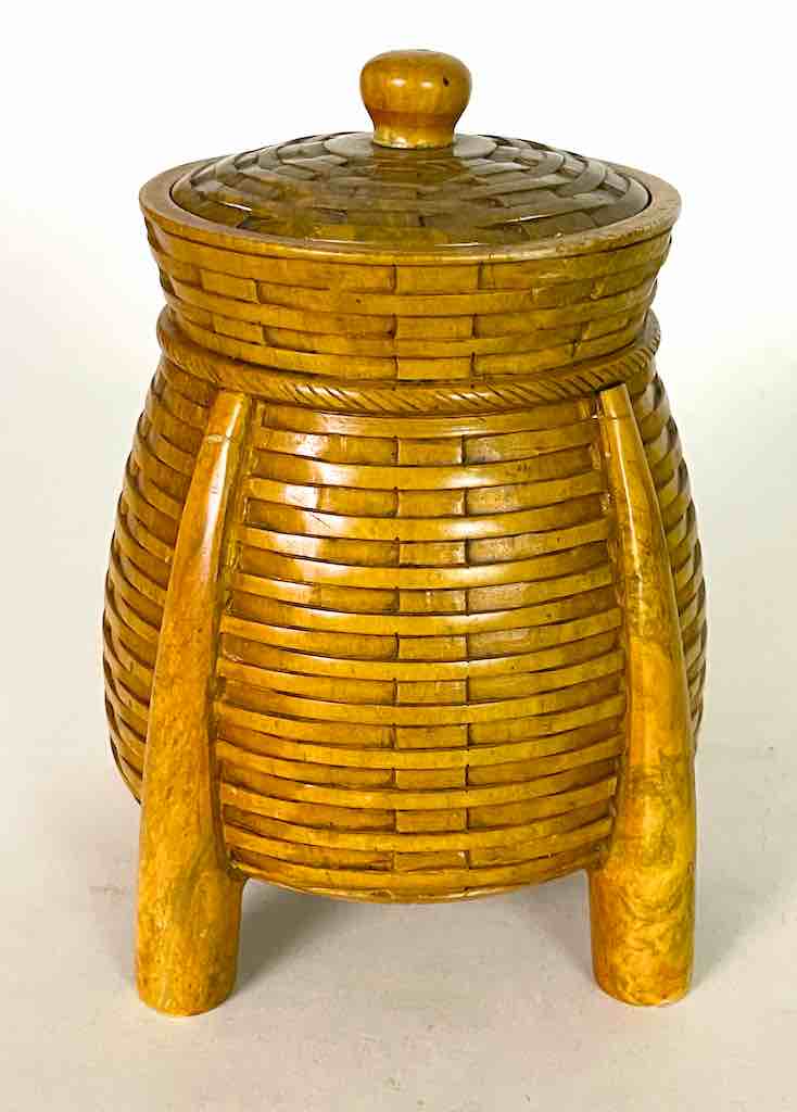 4-Leg Wicker Weave - Soapstone Trinket Decor Jar With Lid
