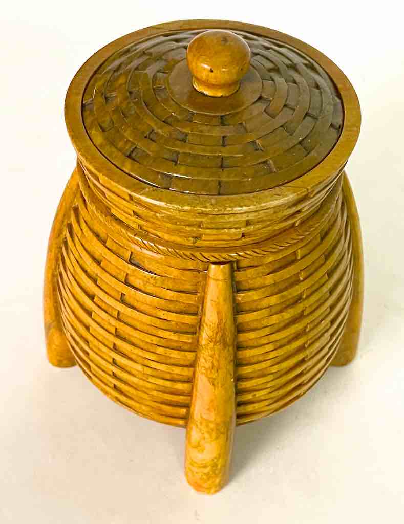4-Leg Wicker Weave - Soapstone Trinket Decor Jar With Lid