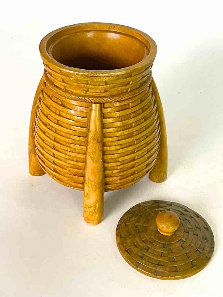 4-Leg Wicker Weave - Soapstone Trinket Decor Jar With Lid
