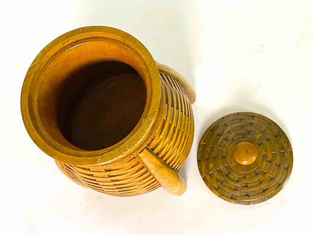 4-Leg Wicker Weave - Soapstone Trinket Decor Jar With Lid