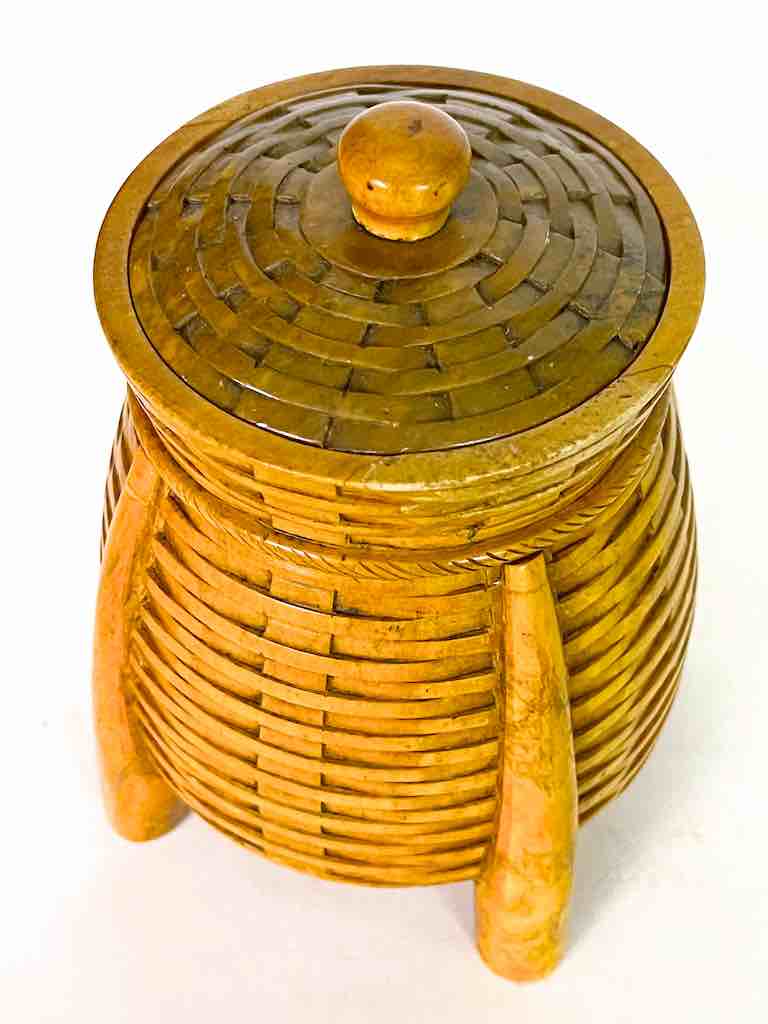 4-Leg Wicker Weave - Soapstone Trinket Decor Jar With Lid