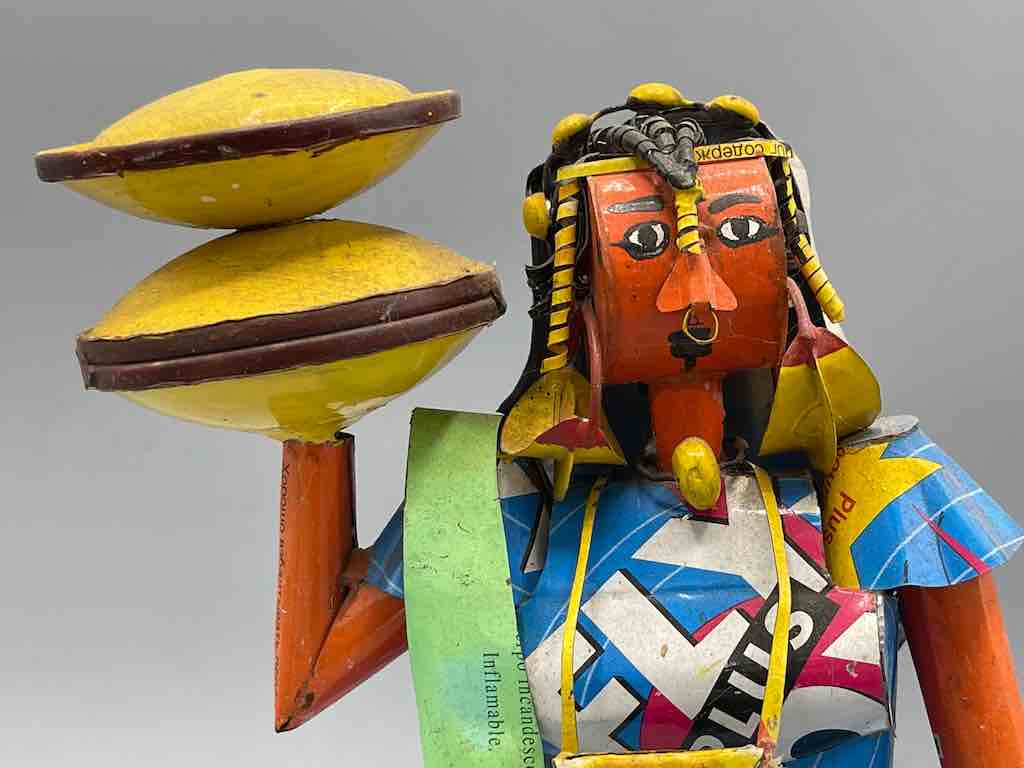 African Recycled Labeled Metal Can Contemporary Art Sculpture