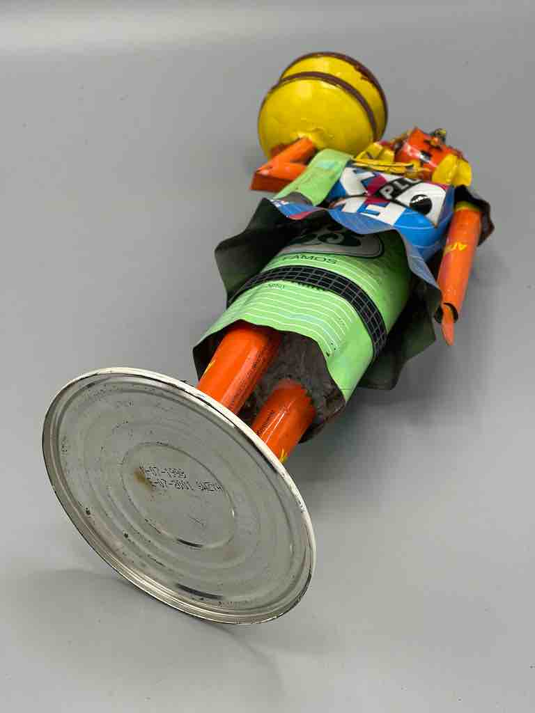 African Recycled Labeled Metal Can Contemporary Art Sculpture